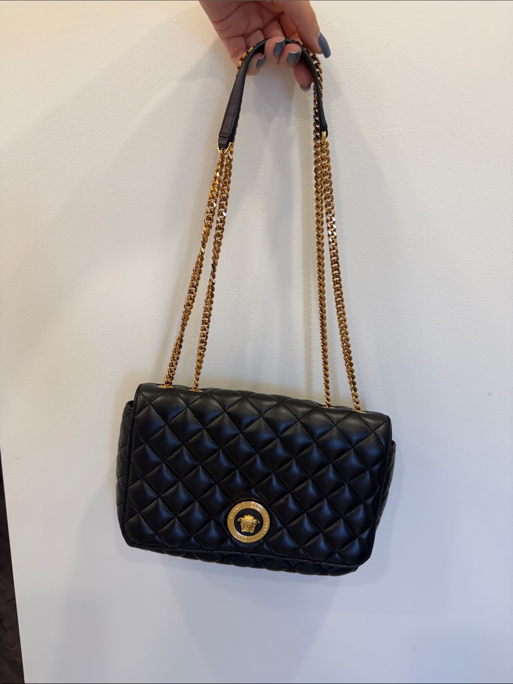 Versace Black Quilted Leather Crossbody with Gold Medallion and Chain - Picture 9 of 14